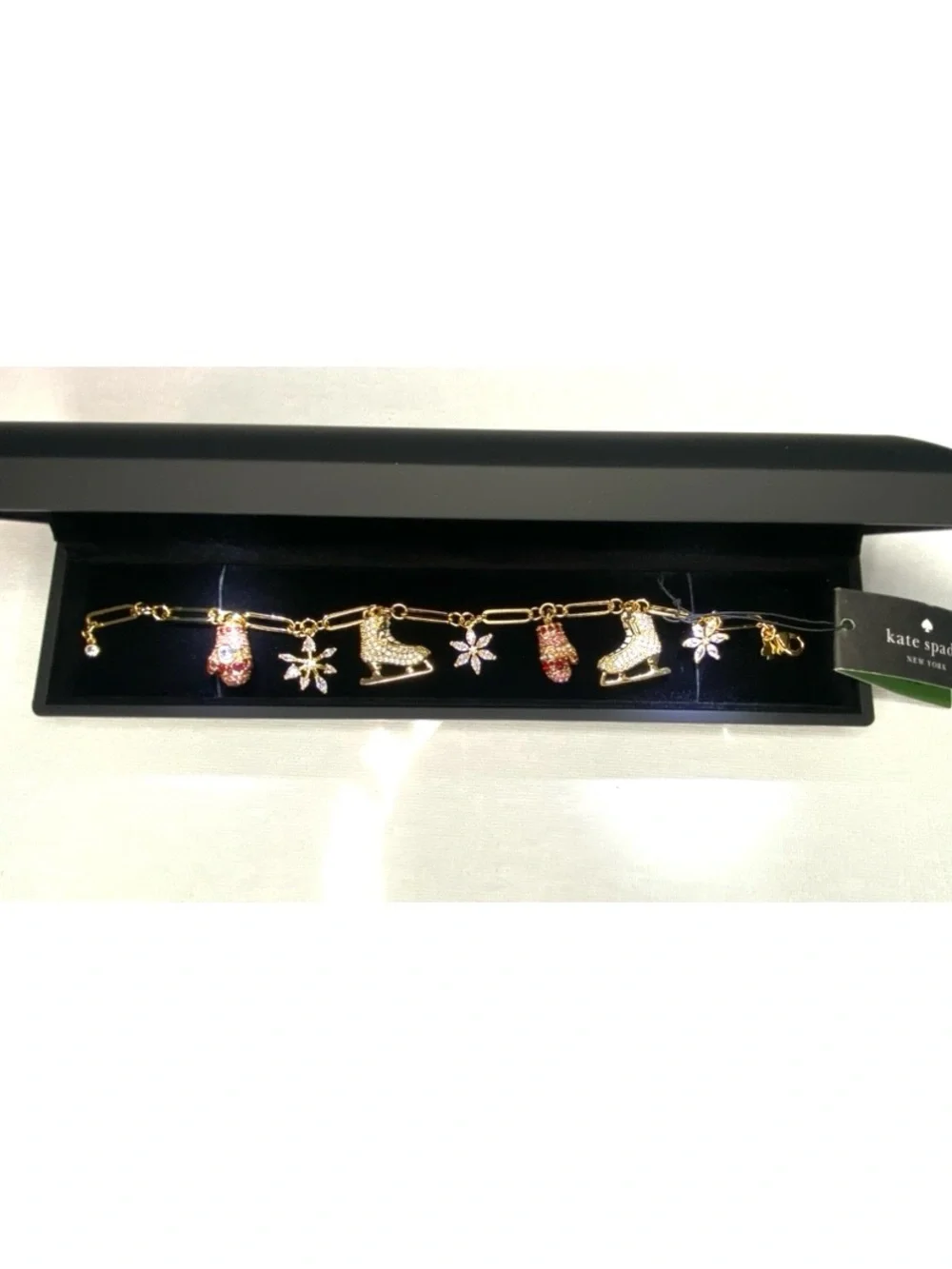 kate spade Gold-Tone Ice Skate & Snowflake Charm Bracelet with Pink Accents - Picture 9 of 9